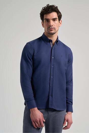 İmza Long Sleeve Print Dobby Button Collar Pocketless Cotton Casual Slim Fit Shirt 1004250206