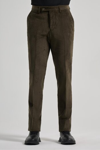 İmza Dark Khaki Cotton Side Pocket Comfort Fit Velvet Trousers 1003245160