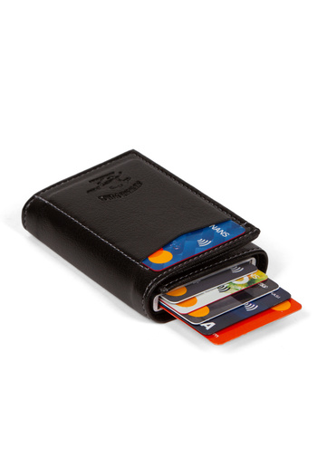 Newish Unisex Black Vegan Leather Mechanism Wallet and Card Holder