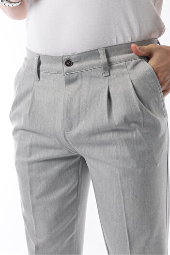 İDS COLLECTİON Men's Pleated Winter Lycra Light Gray Fabric Trousers