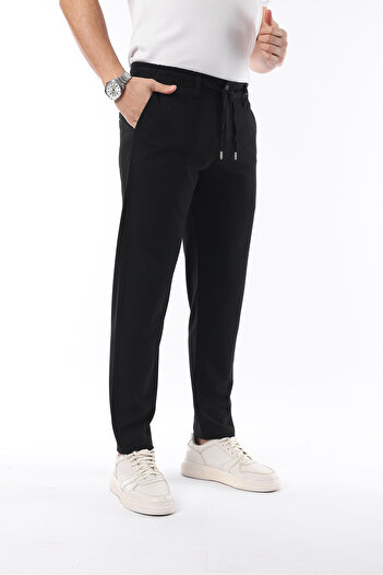 İDS COLLECTİON Ανδρικό μαύρο Jogger κομμένο ελαστικό παντελόνι από ύφασμα Lycra Silimfit