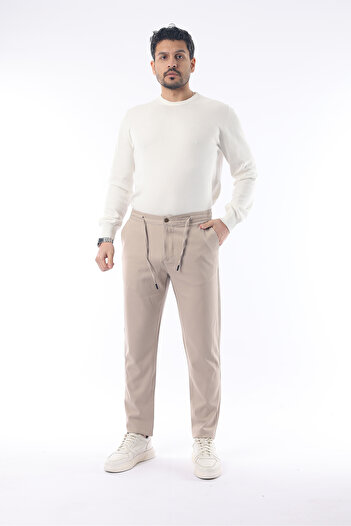 İDS COLLECTİON Άνετο παντελόνι Slimfit Jogger Seasonal Beige Lycra