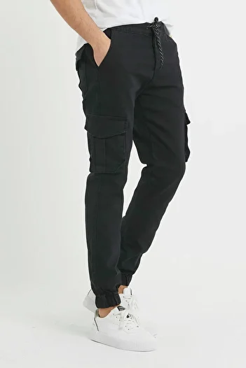SERAZAT Cargo Pants Men's Black Jogger Pants Side Pocket Trousers