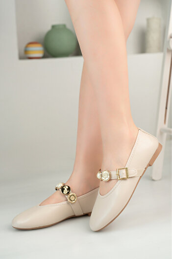 RoseVeno Women's Beige Skin Daily Ballerina Buckle Adjustable Lightweight Comfortable Shoes