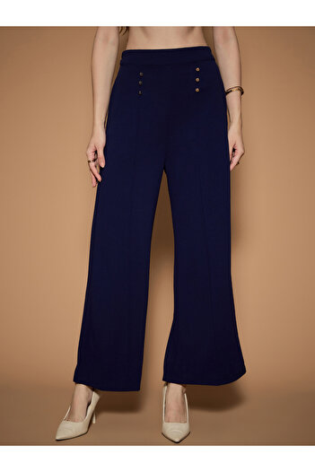 Kassually By Styli High Rise Wide Leg Pants with Button Detail