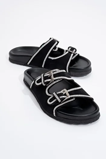 LuviShoes Allen Black Stone Genuine Leather Suede Women's Slippers