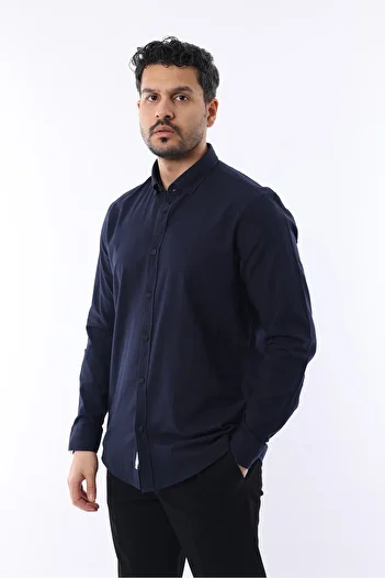 İDS COLLECTİON Men's Slim Fit Slim Fit Buttoned Collar Linen Look 100% Cotton Flared Shirt