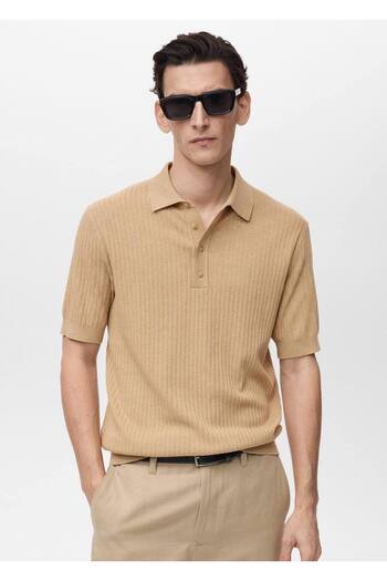 MANGO Man Cotton Blend Ribbed Polo Shirt
