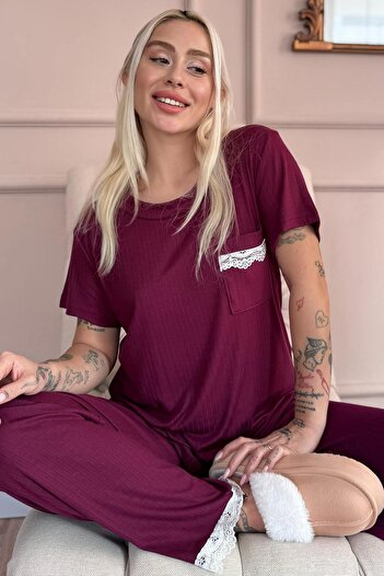Pijamaevi Plum Dublin Short Sleeve Lace Women's Pajamas Set