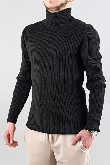 bombe Men's Slim Fit Turtleneck Cotton Turtleneck Sweater Black