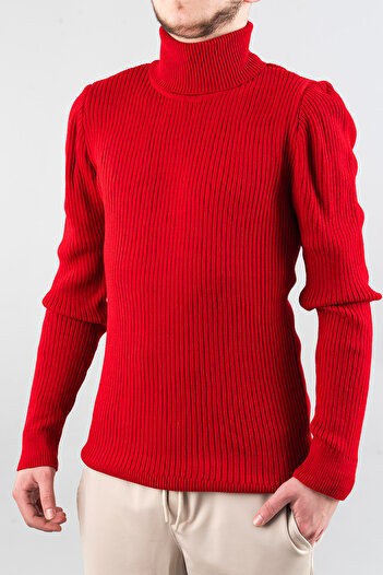 bombe Men's Slim Fit Turtleneck Cotton Turtleneck Sweater Red