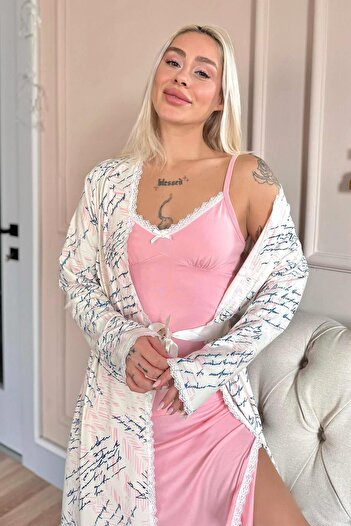 Pijamaevi Powder Harmony Exclusive Knitted Dressing Gown Nightgown Women's Pajamas Set