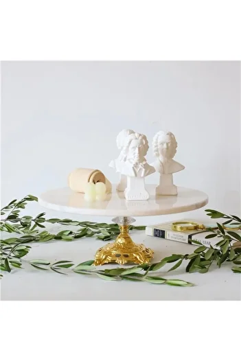 Akayev Marble White 28 Cm Gold Baroque Foot Presentation Plate
