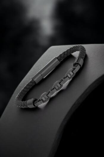 Daniel Klein Original Men's Bracelet Genuine Leather Stainless Steel Detailed Black Color Snap Buckle