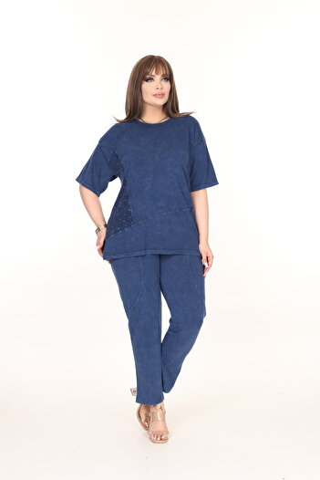 MJORA 100% Cotton Washed Fabric Set with Mesh Detail
