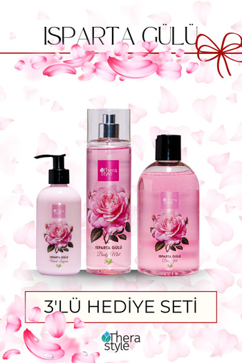 Thera Style Isparta Gülü Duş Jeli 500ml El & Vücut Losyonu 250ml Vücut Spreyi 200ml (3'LÜ SET) | Besleyici