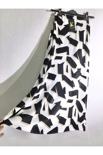 Kahra Collection Fusta din satin cu model geometric de 80 cm