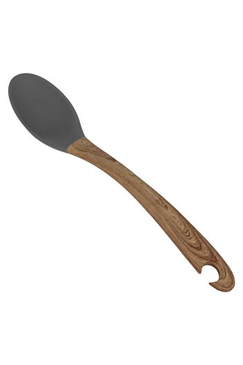 ALSAIF Silicone Scoop Spoon Oval With Wooden Handle Gray