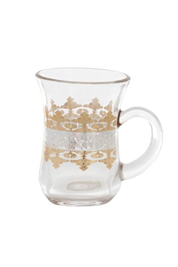 ALSAIF Teapot Set Gold And Silver Embossed 6 Pieces Clear