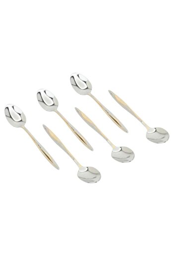 ALSAIF Steel Spoon Set Gold Engraved 30 Pieces Silver