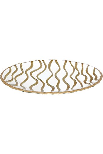ALSAIF Glass Dessert Dish 31 X 31 X 2.5 Cm Round Transparent Gold