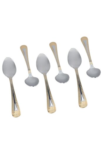 ALSAIF Steel Tea Spoon Set 6 Pieces Gold Silver Pattern