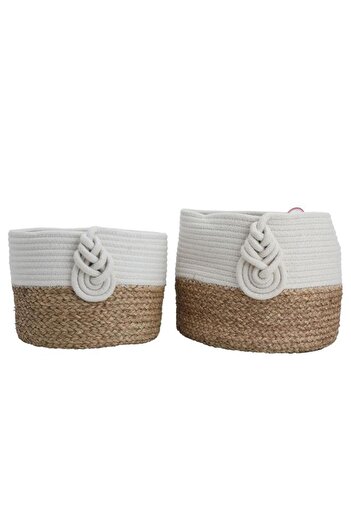 ALSAIF Cotton Baskets Set 30 X 25 Cm Round 2 Pieces Beige