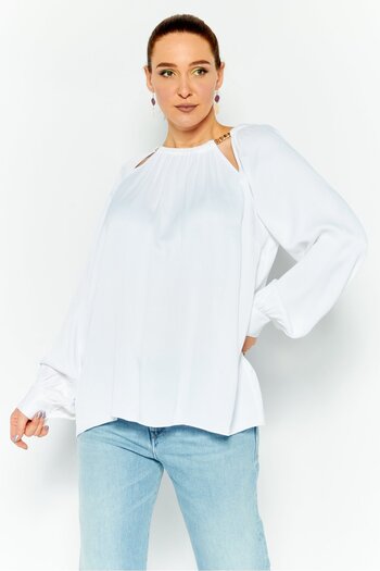 Michael Kors Women Round Neck Long Sleeves Plain Blouse, White