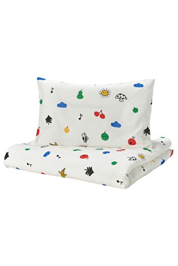 erorex Duvet cover 1 pillowcase for cot, multicolour, 110x125/35x55 cm
