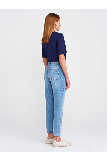 Dilvin 71778 Pantaloni Mom Blue Slim Fit Lycra Denim