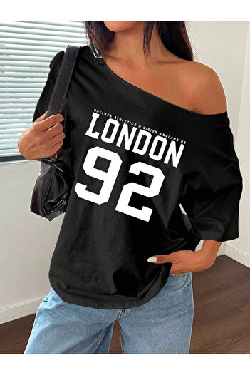 Machetta Μπλουζάκι μεγάλου μεγέθους Boat Neck London με στάμπα Oversize 100% βαμβάκι