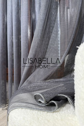 LisabellaHome Elegance Sparkle Anthracite Tulle Curtain with Honeycomb Floor (1/3 Dense Pleated)