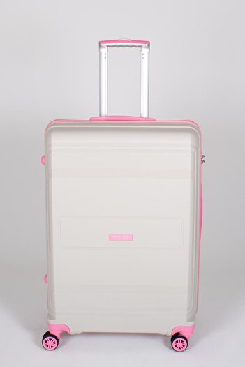 Travel POLO Büyük Boy Kırılmaz Valiz Krem Fuşya 1017