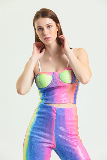 Sense Glop Zip Sequin Sequin Bustier |   Bus32675 Rainbow