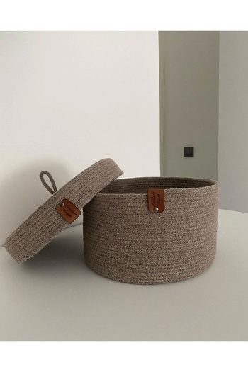 Sevdam Sepet Mink Medium Size Multi-Purpose Basket with Lid, Decorative Basket, Cotton Basket, Wicker Basket, Jute Basket