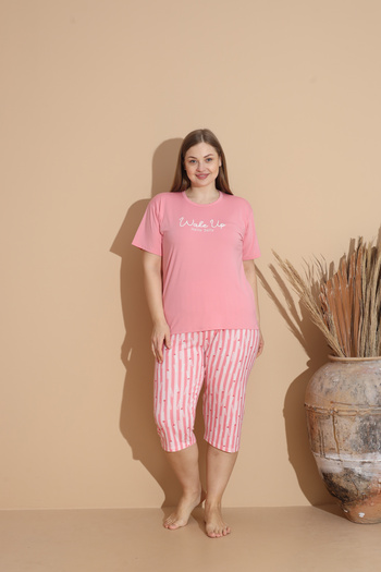 SEBOTEKS Soft Textured Milan Fabric Short Sleeve Capri Plus Size Women's Pajamas Set 20200