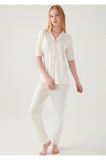 Pierre Cardin Women's Modal Cotton Cream Pajamas Set Short Sleeve Boxed