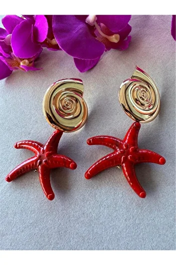 Pelin Aksesuar Red Big Starfish Earrings