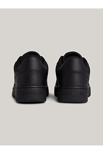 Tommy Hilfiger Erkek Marka Logolu Deri Üst Kauçuk Dış Tabanlı Gündelik Kullanıma Uygun Siyah Sneaker