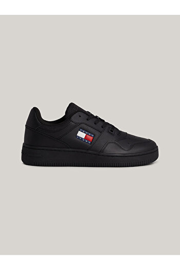 Tommy Hilfiger Pánské logo značky Kožená horní gumová podešev Černé tenisky Vhodné pro příležitostné použití Em0em01395-Bds
