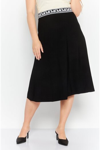 Michael Kors Women Eco Bold Logo Metallic Flare Skirts, Black