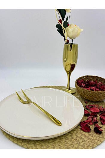DMR LİFE Dmr Life Gold Sauce Serving Fork 1 Piece (Small Boydur Tableware Serving)