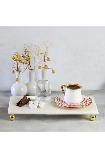 Akayev Marble White 30x15 Cm Gold Bead Standing Presentation Plate