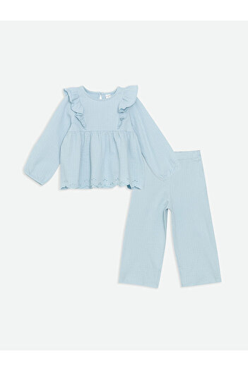 LC Waikiki Fırfırlı Kız Bebek Tişört ve Pantolon 2'li Takım