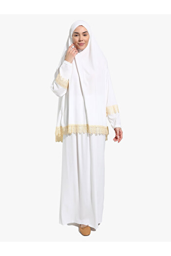 DAKKA KADİMA Jersey Ecru Second Piece Lace Prayer Dress