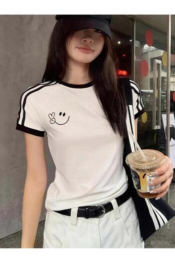 GOSSİP TEAM Crop Cut Smile εμπριμέ ριγέ μπλούζα κορμάκι