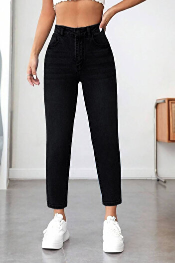 Trn JNS Rukiye Julia Siyah Süper Yüksek Bel Comfort Likralı Mom Kot Pantalon Jeans  2025
