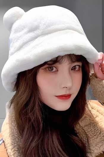 Trenderrs Women's Cute Bear Ear Plush Bucket Hat