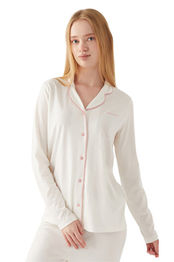 Pierre Cardin Modal Pajama Set 2025 - Modal Combed Cotton Long Sleeve Plain Leg Pajamas