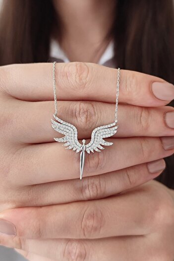 Parmas Design Mikail Meleği 925 Ayar Gümüş Kadın Beyaz Taşlı Kolye
